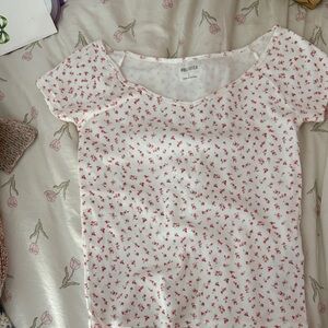 Hollister Cream Top with Pink Floral Design